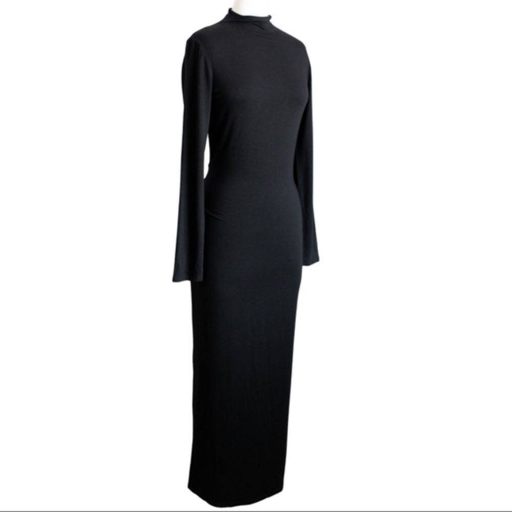 Reformation Black Knit Winstead Open Back Midi Dress M L 8 Long Sleeve